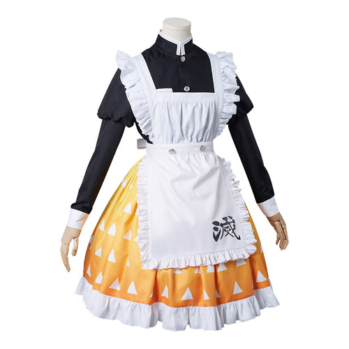 Demon Slayer Agatsuma Zenitsu Maid Halloween Dress Cosplay Costume From Yicosplay