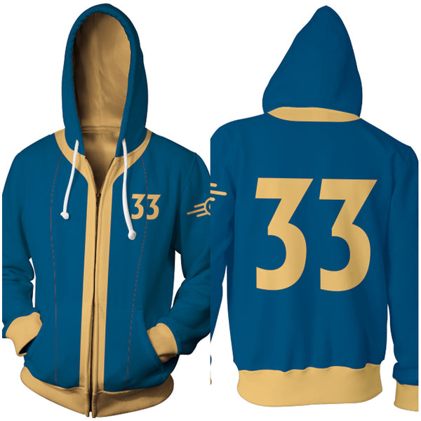 Fallout Vault 33 Zip Up Cosplay Hoodie From Yicosplay